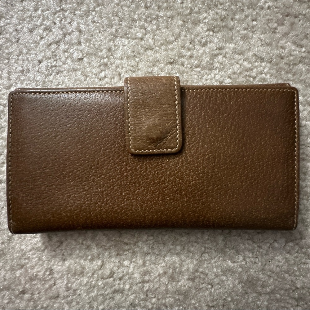 Vintage GUCCI Leather Long Snap Wallet Brown Textured Authentic w/ S/N
